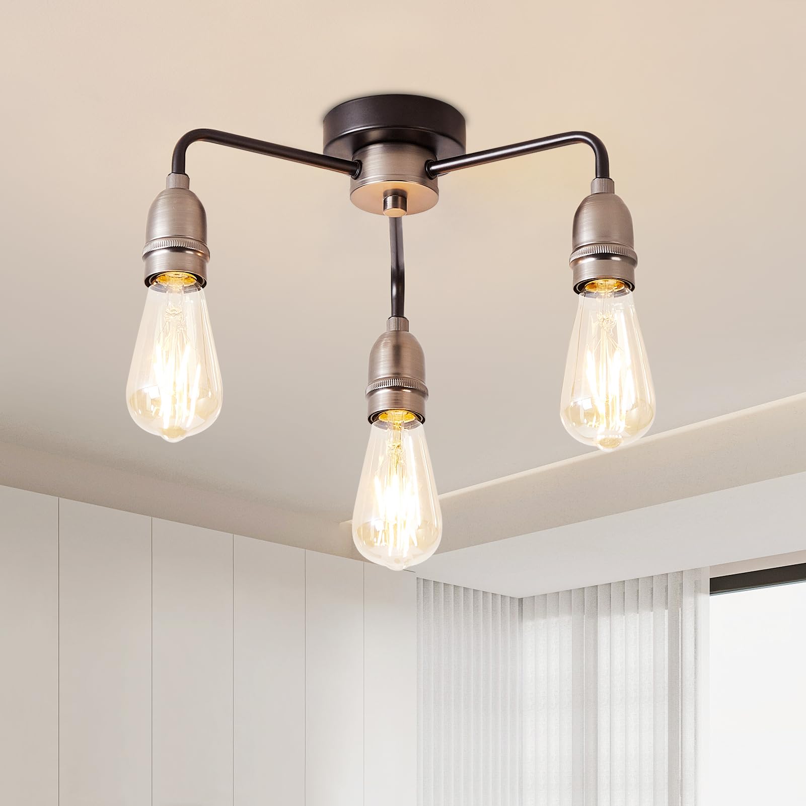 Harper Living Black 3 Light Semi-Flush Ceiling Light E27/Es Cap, Dimmable In