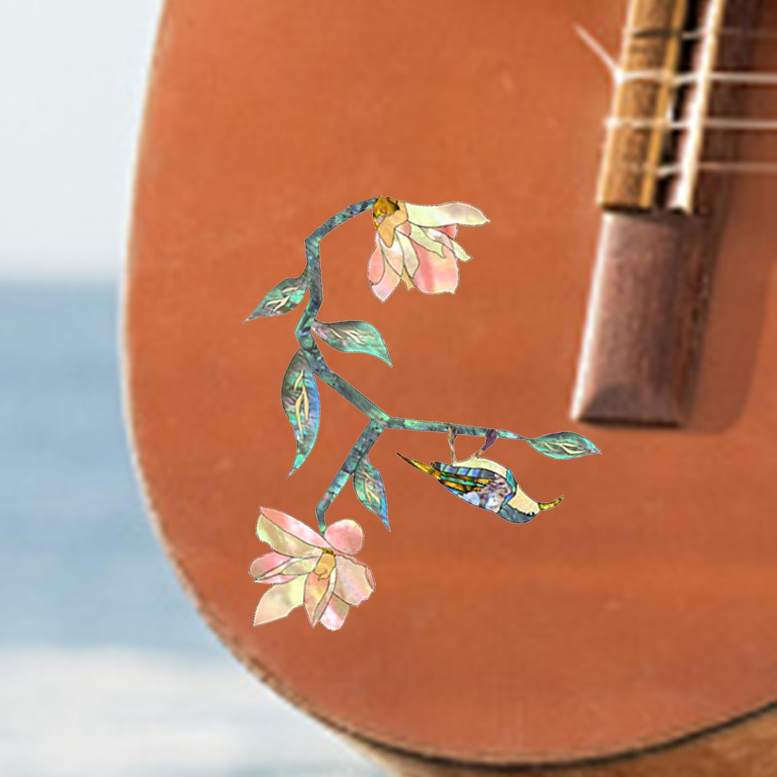 Adesivo per chitarra, intarsio con rosa magnolia in PVC, intarsio per paletta di chitarra, decorazioni per strumenti musicali, adesivi rimovibili con rosa per chitarre e bassi