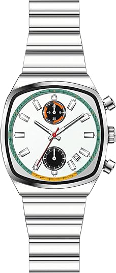 Fashion Business Square Mens Watches Luminous Waterproof Quartz Watch with Calendar & Chronograph - Stylish Gold & Silver Wristwatch Stainless Steel Band