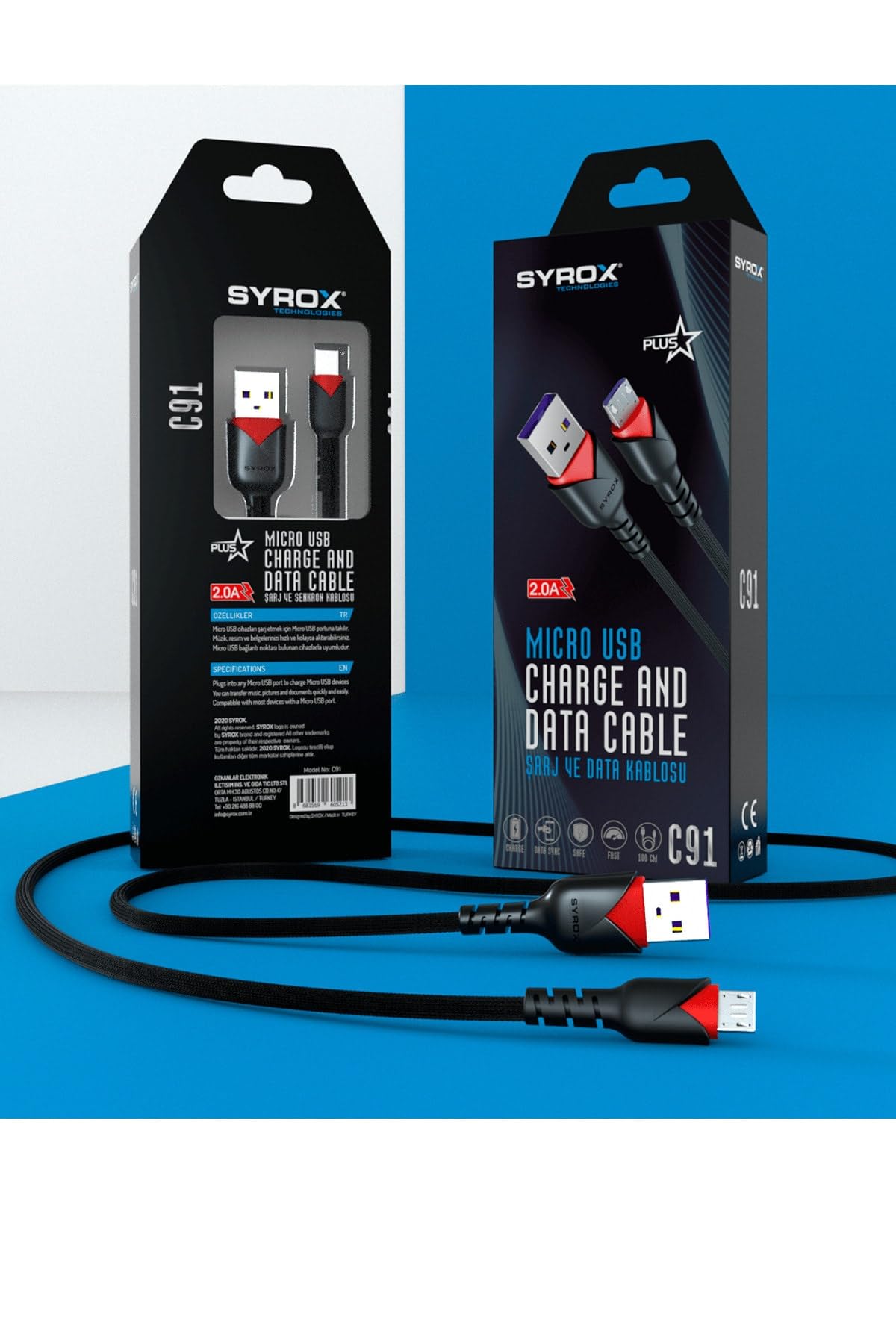 SYROX C91 2.0 MAH MİCRO 1 MT GÜL DESENLİ KABLO Araç Şarjı, STANDART
