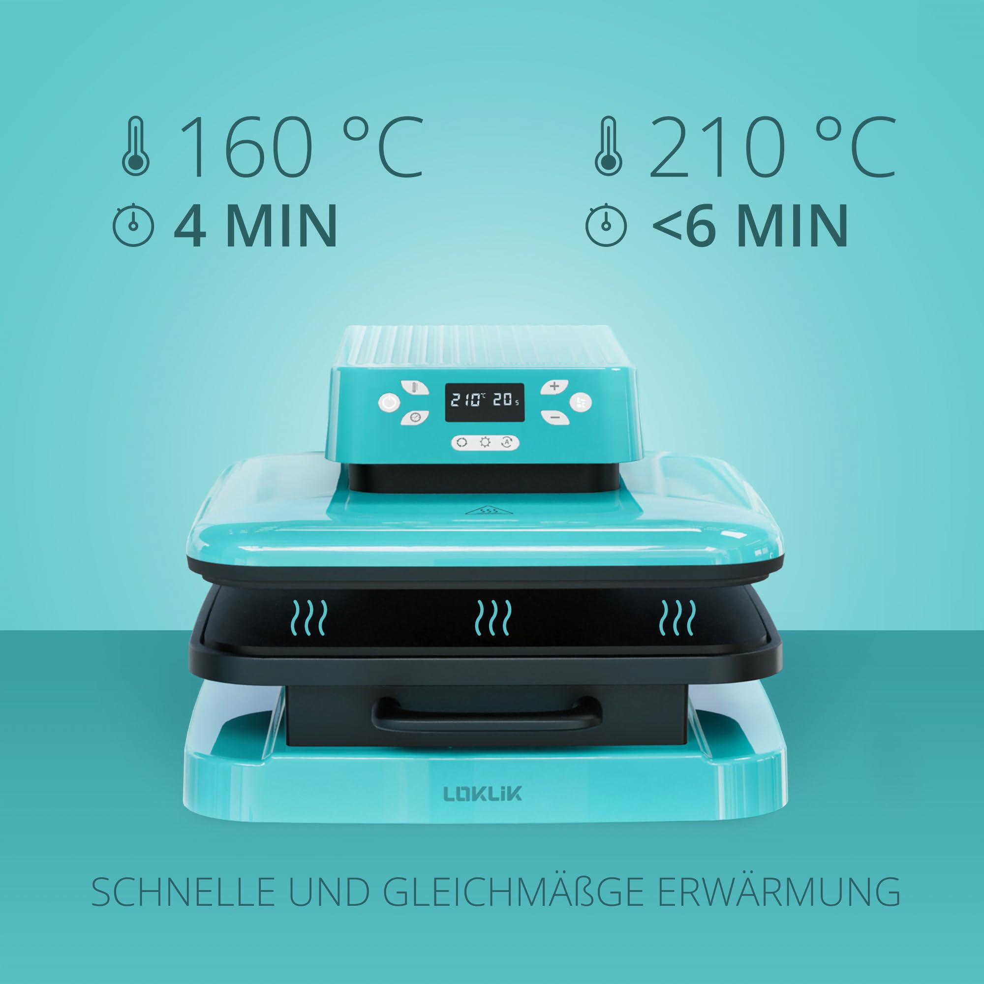 LOKLIK Automatische Wärmepresse, 38 x 38 cm, weiß, einfach zu bedienen, Verschiedene Heizmodi, Start 1 Taste, mehrschichtige Wärmeisolierung, schnelles und gleichmäßiges Erhitzen, automatische (Blau)