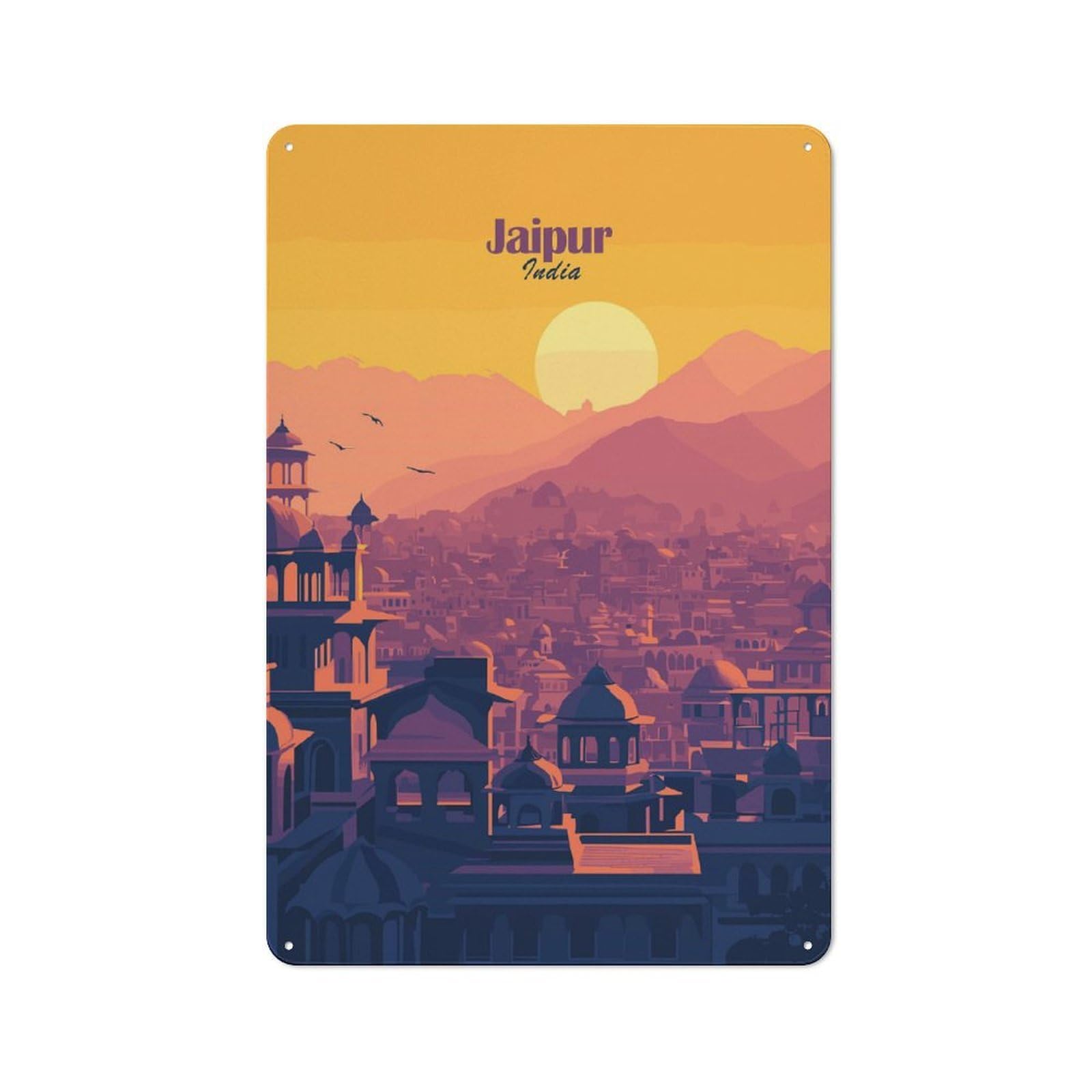 Junmoney Style-18 Vintage Metal Sign 30X20cm Featuring Jaipur Cityscape Sunset For Pub Or Café, Wall Decor For People Reorganising Pub And Café