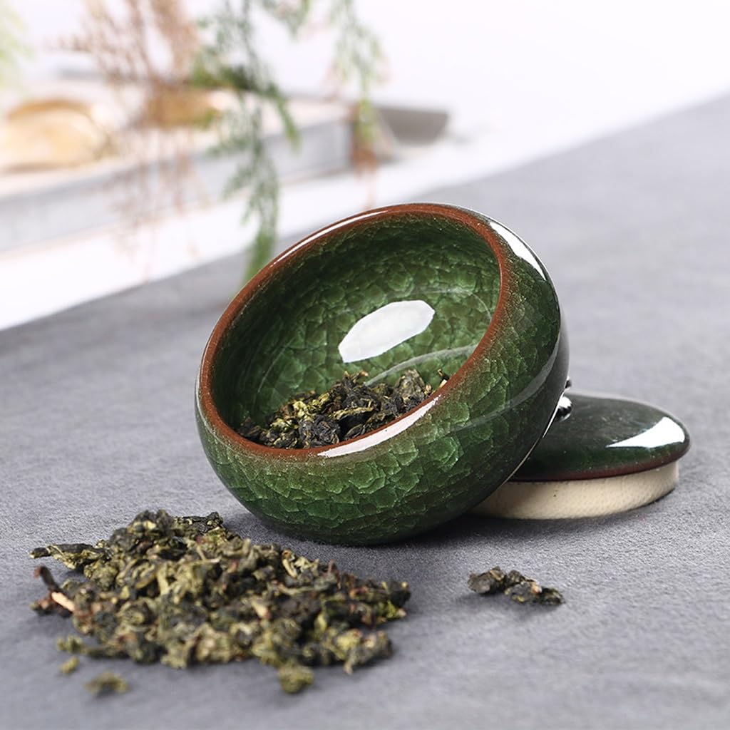 Juego De Té Lata de té con glaseado de Grietas de Hielo, Lata de té de Arena púrpura de cerámica, Mini Lata de Almacenamiento de té, Lata de té a Prueba de Humedad Tarro para Guardar Té(B)