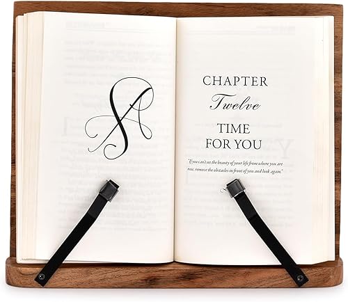 Miniatura 5 de NIRMAN Soporte de madera de acacia para libros de lectura de ángulo ajustable para libros de texto, recibos, libros de música, tableta, para hogar,