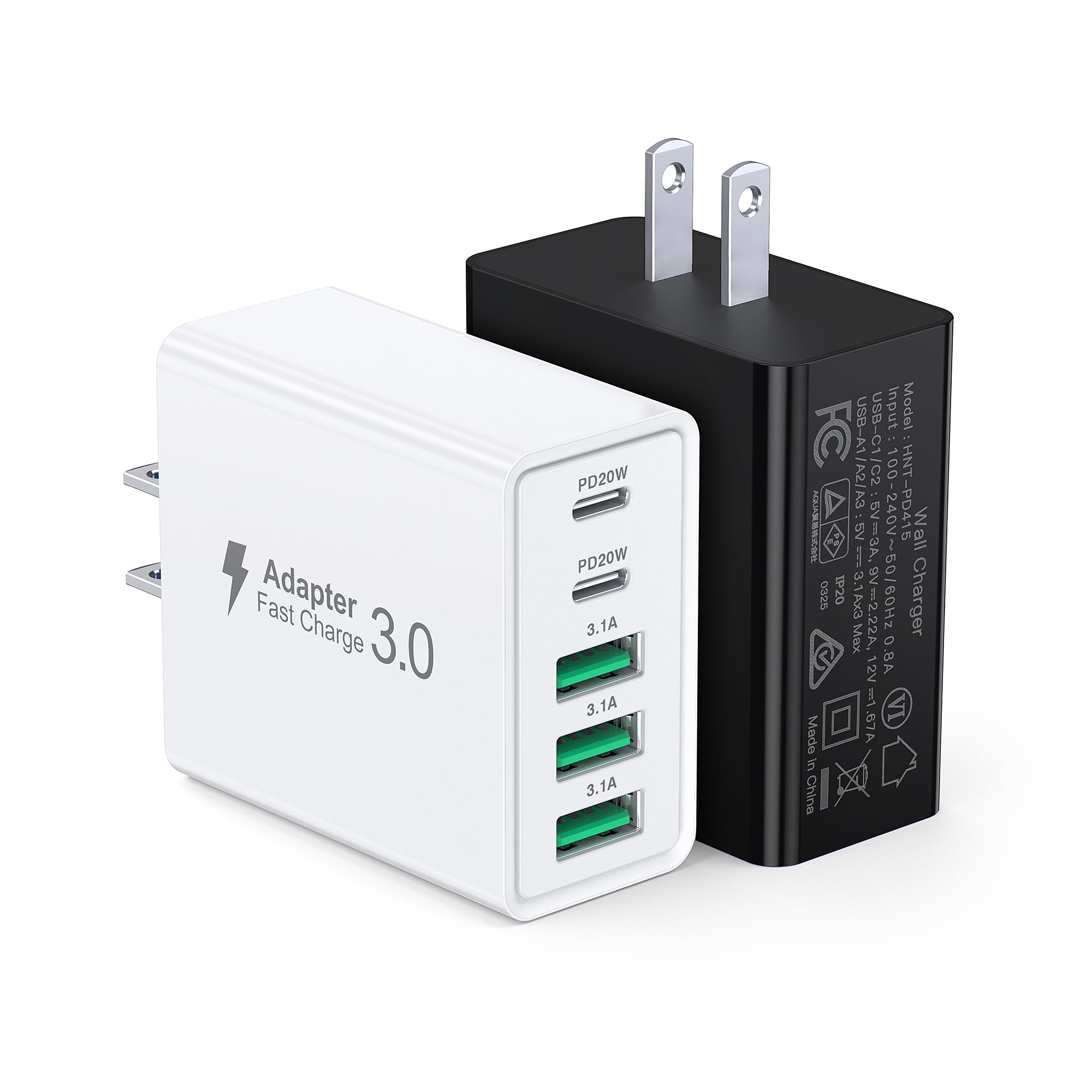 [2-Pack] USB C Wall Charger, 50W USB C Charger Block 5-Port PD Fast Charging Blocks + QC Power Adapter Brick Cube Multiport USB A Plug,Type C Cube for