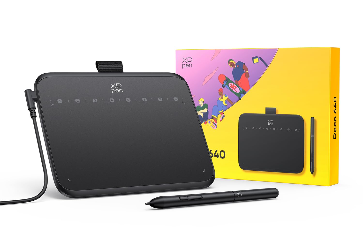 XPPen Deco 640 Tavoletta grafica da disegno 6x4 pollici, penna senza batteria con 16384 livelli di pressione, inclinazione 60°, 8 tasti di scelta rapida morbidi