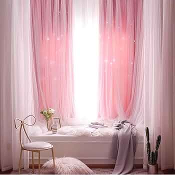 Amazon｜姫系 遮光カーテン 可愛い 星 キラキラ カーテン 遮光