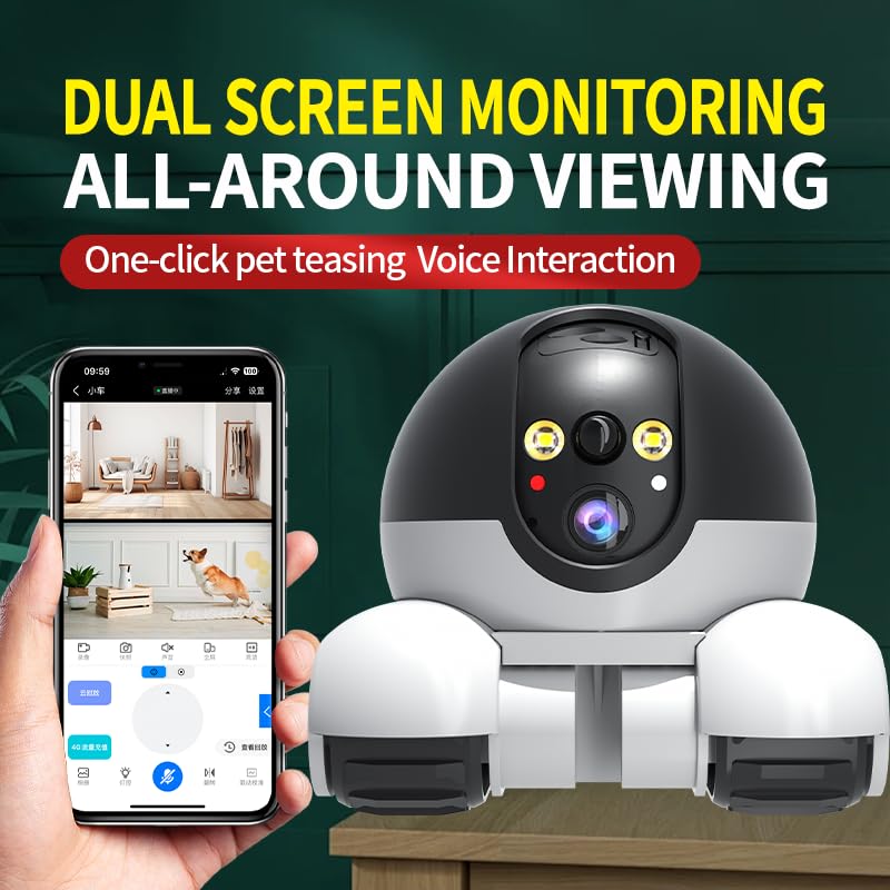 Image of Vikye Robot Camera On Wheels,2MP Double Lens Moving Pet Camera,2 Way Talk 1080P WiFi Small Robot Cam for Cats Dogs