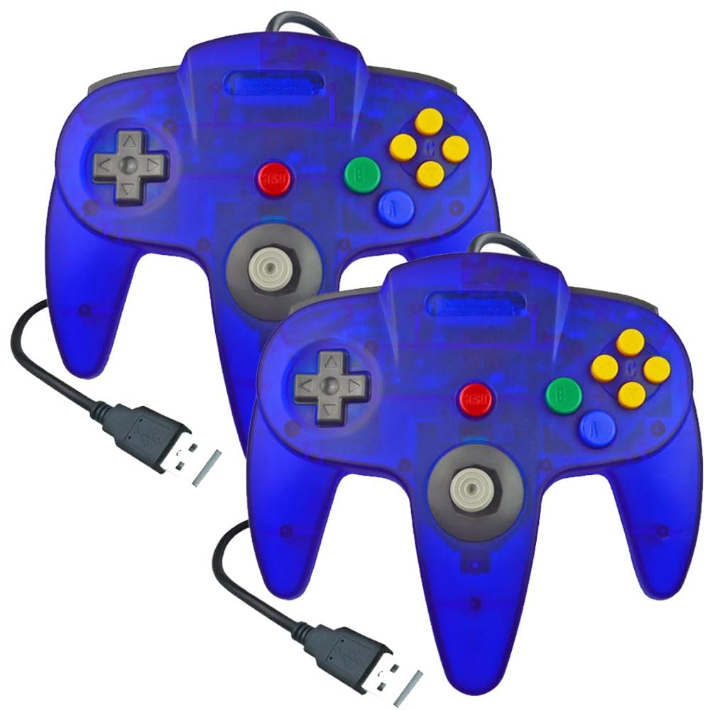 2 Pack USB Wired N64 Controller – Classic N64 Style Gamepad for Windows PC, Mac, Linux, Raspberry Pi (Black/Gray), Plug & Play
