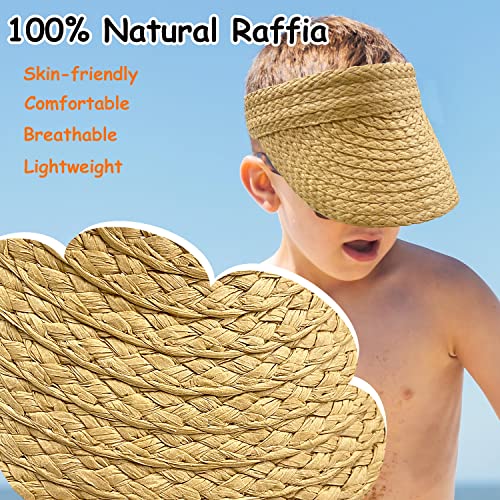2 Pack Unisex Kids Sun Hats Beach Straw Uv Protection Caps For Boys Girls Summer Adjustable Wide Brim Visor(2Pcs Beige+Khaki,L) #TOP4