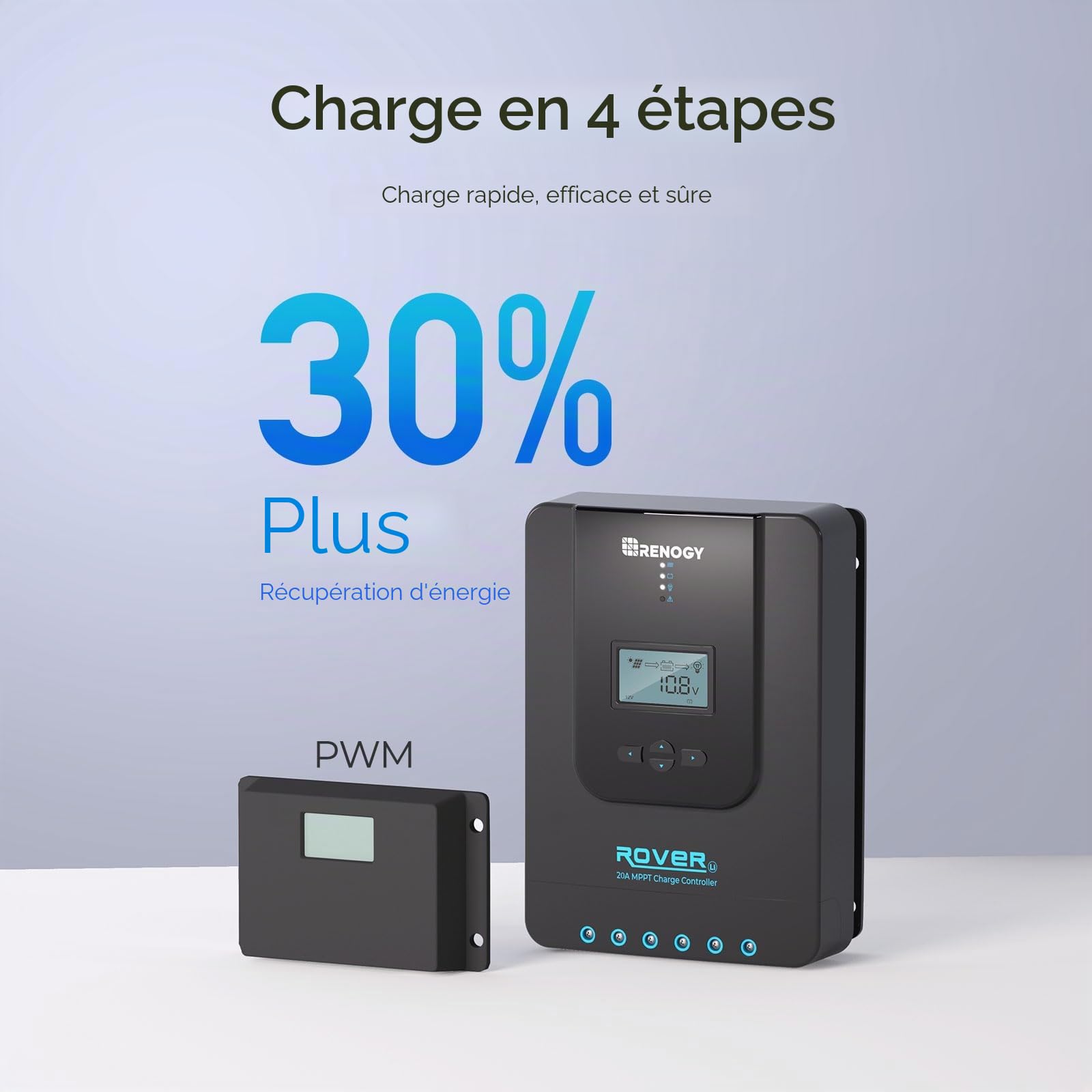Renogy Régulateur solaire MPPT 20 A 12/24 V avec écran LCD