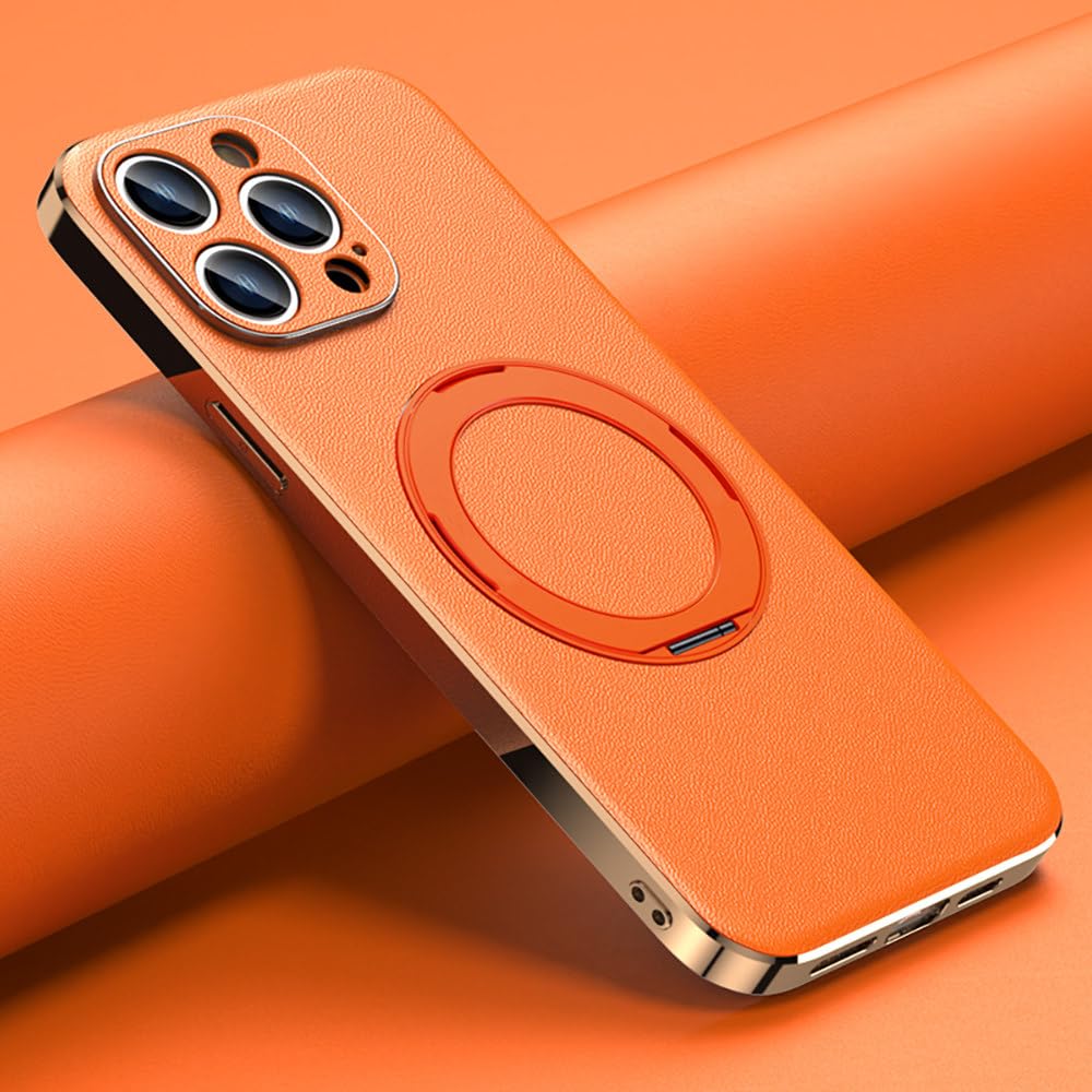 Housse cuir iPhone 14 orange anti rayure avec protection d'objectif - 6