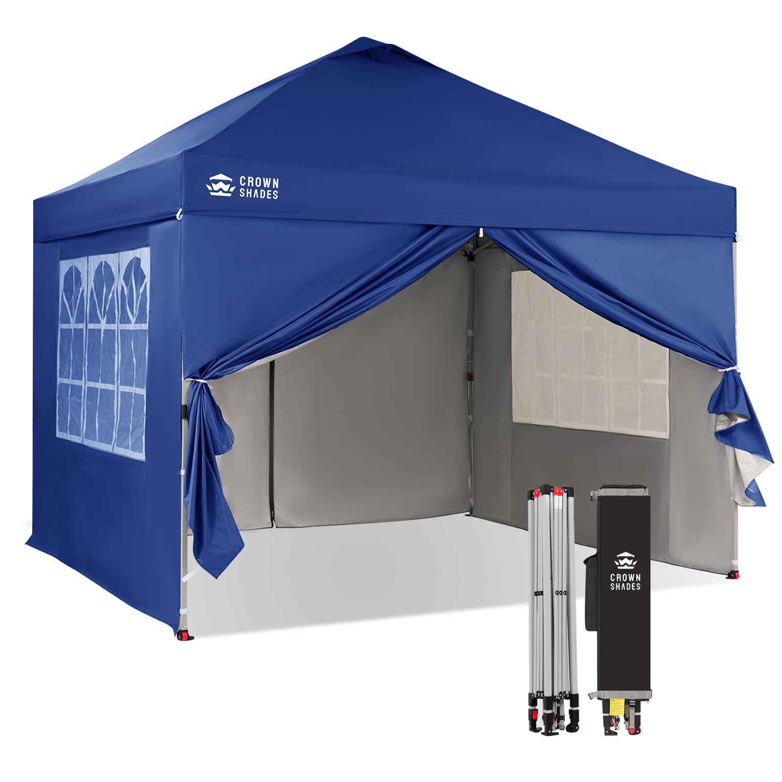 CROWN SHADES Pavillon 3x3 Wasserdicht Stabil Winterfest, Pop up Faltpavillonc mit 4 Seitenteilen, UV-Schutz 50+, 3-Fach Höhenverstellbar, Partyzelt für Garten (Blau, 3x3m mit 4 Seitenwänden)