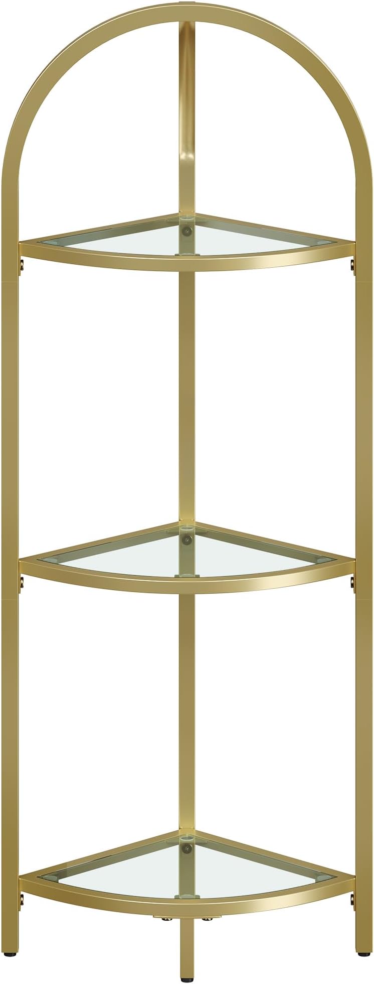 VASAGLE Corner Shelf Stand, Small Bathroom Storage Organiser, 3-Tier Tempered Glass Shelf, Toilet Paper Stand, Plant Stand, Bedroom Living Room Decor, Metal Frame, Modern, Metallic Golden LGT811A01