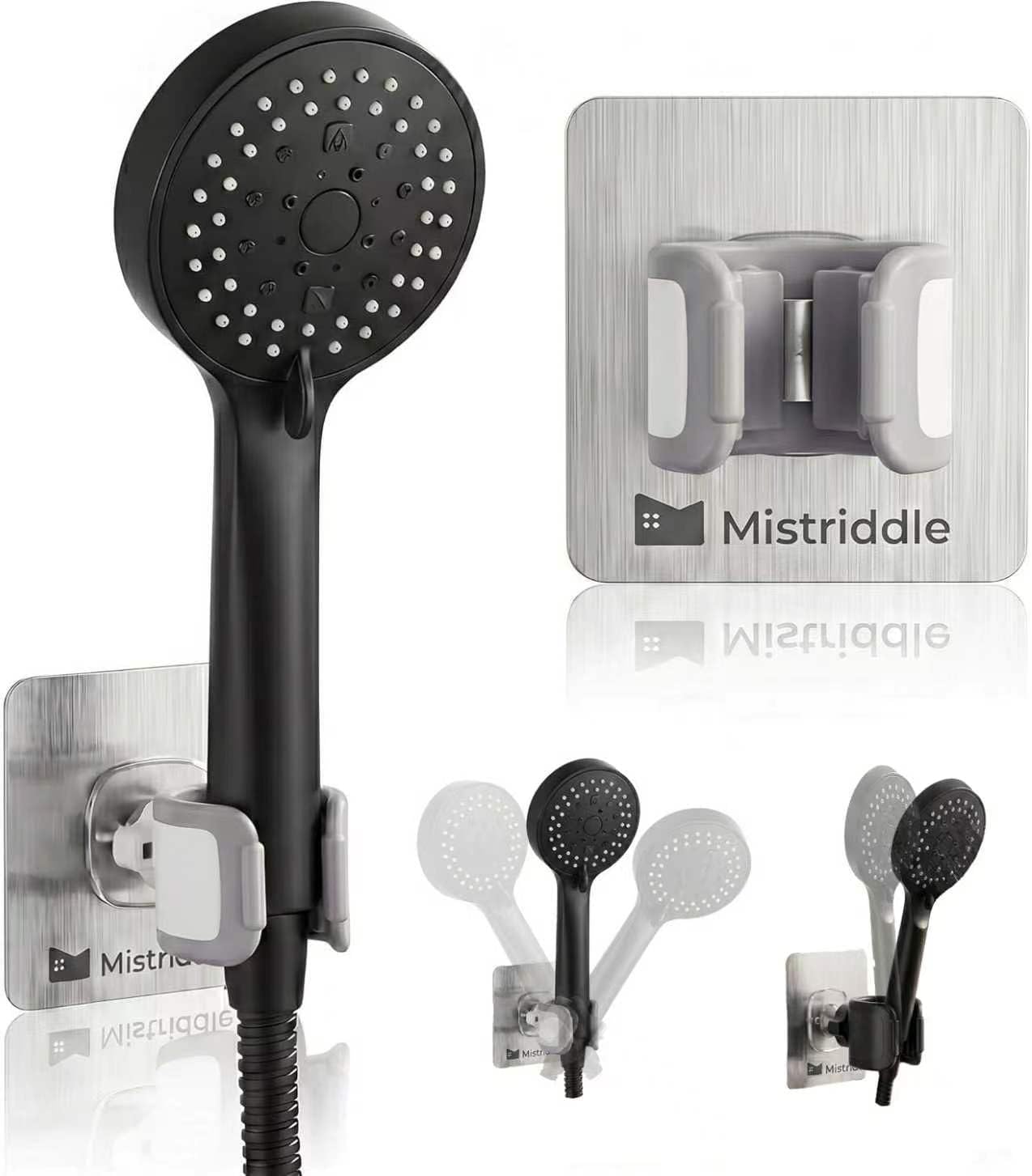 Mistriddle Shower Head Holder, Adjustable 360° Swivel, Anti-Scratch TPU | For Bathroom, RV, Camper & Pet Bathing, No-Drill or Drill Installation, Premium ABS Wall Mount for Handheld Shower (White)