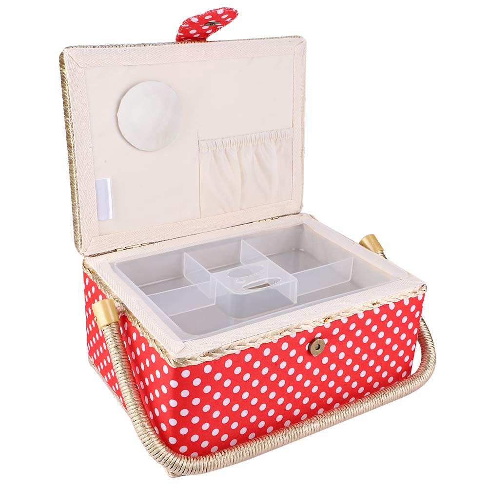Cestino da cucito in tessuto, cesto da cucito per uso domestico con tipo flip, organizer da cucito con design di archiviazione a doppio strato