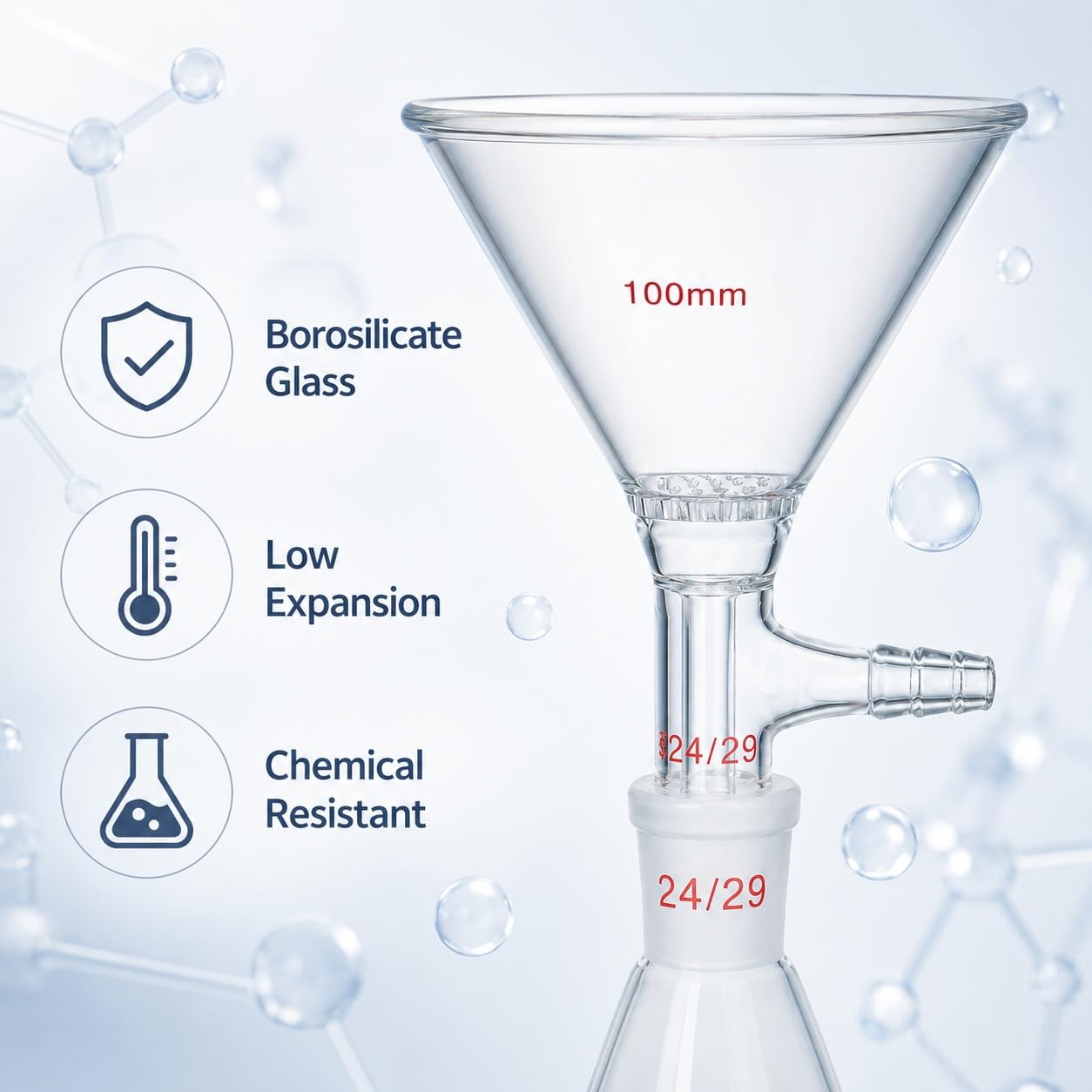 Büchnertrichter aus Borosilikatglas mit Schliff Vakuumfilter-180mm 40/38