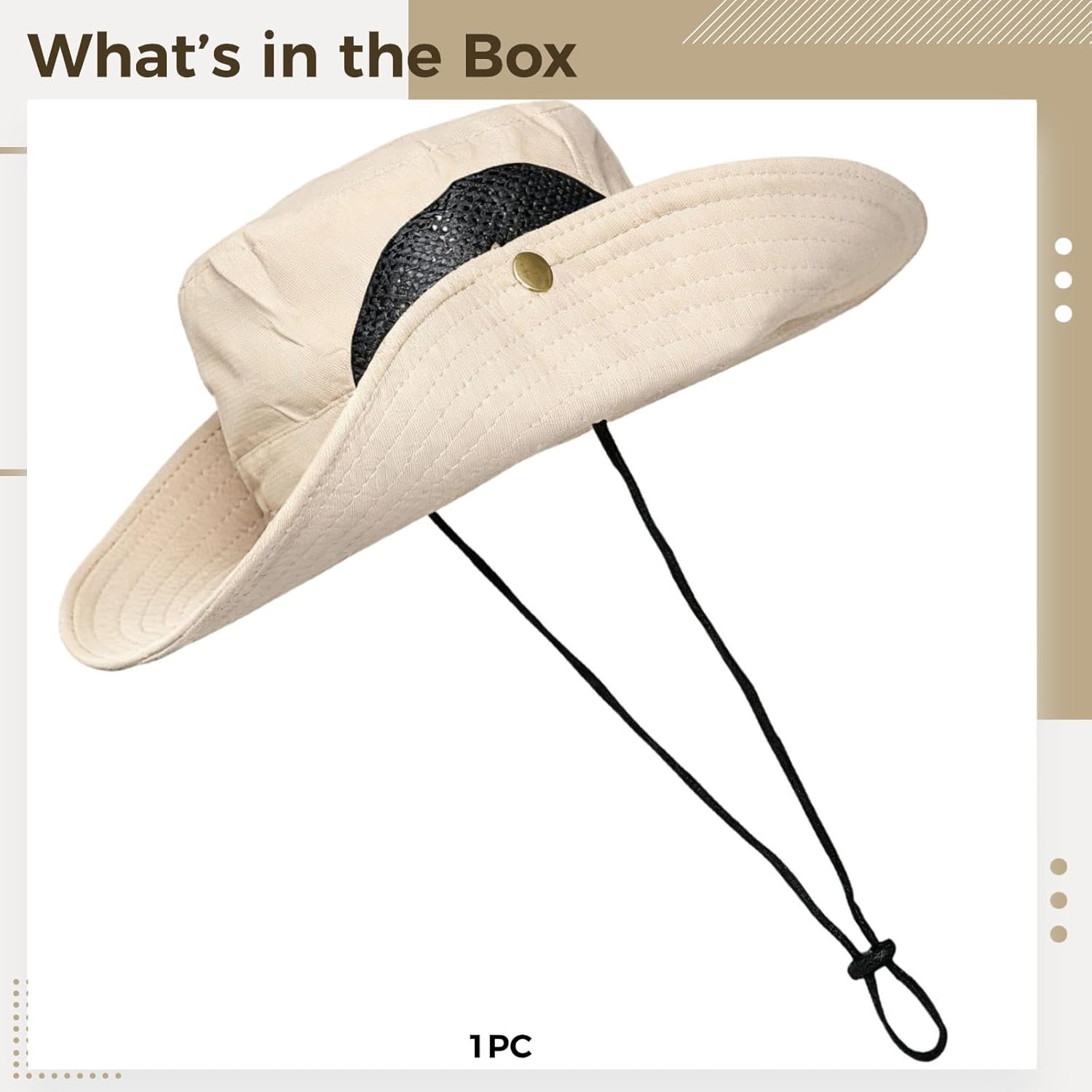 Quick-Dry Sun Hat for Adults, Adjustable Chin Strap Fishing Hat, Breathable Wide Brim Nylon, Unisex Khaki
