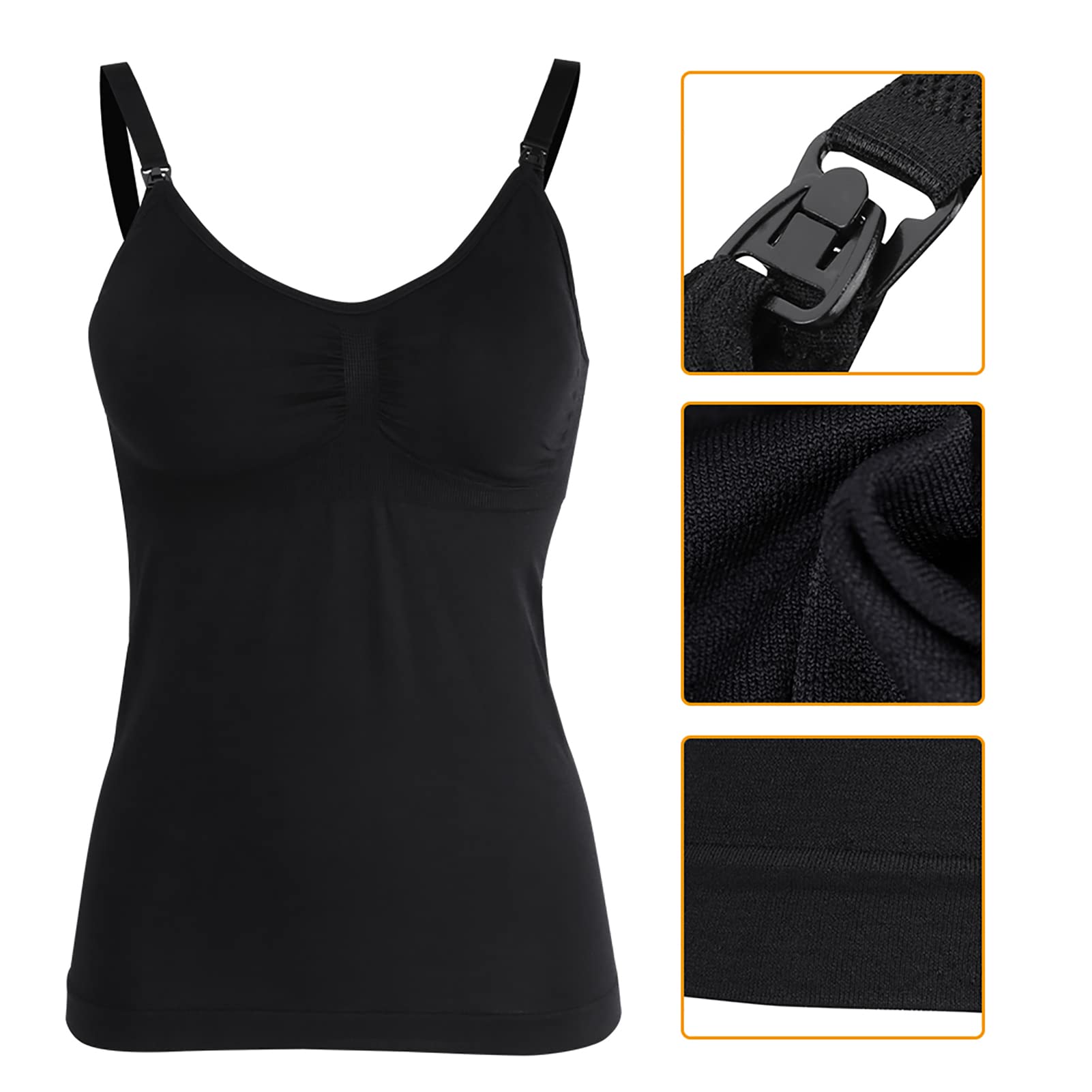 Canotta da Allattamento in Cotone, Canotta Sottile per Allattamento con Reggiseno Integrato per maternità(XXL-Nero)