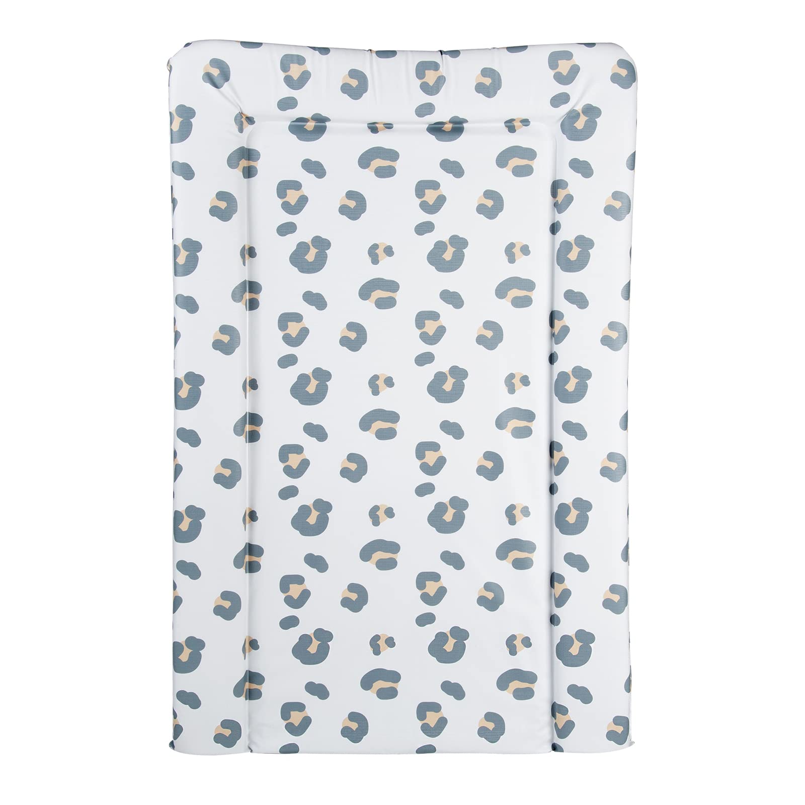 CuddleCo Baby Nappy Changing Mat - Waterproof, Anti-Roll Nursery Changing Table Topper with Curved Sides and Raised Edges - Leopard Muted