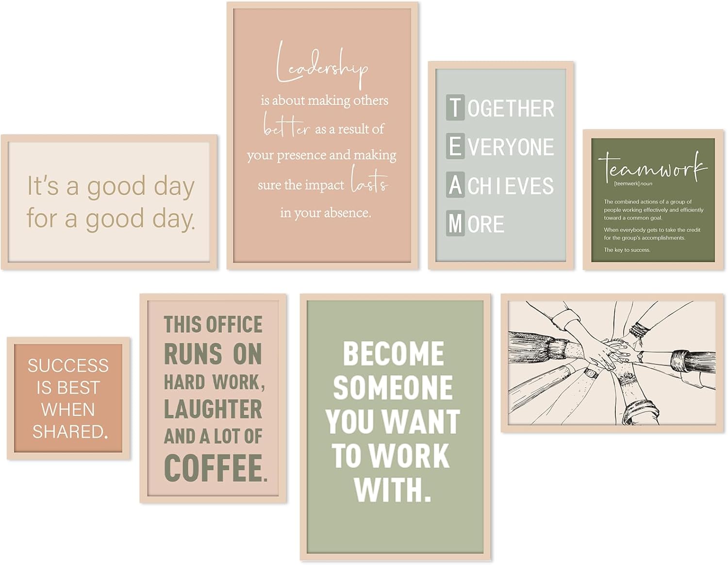 Faccito 8 Set Office Wall Decor Motivational Inspirational Decoration for Office Teamwork Wooden Framed Art Decor Large Inspiring Positive Quotes Decoration for Home Work Classroom Cubicl(Classic)