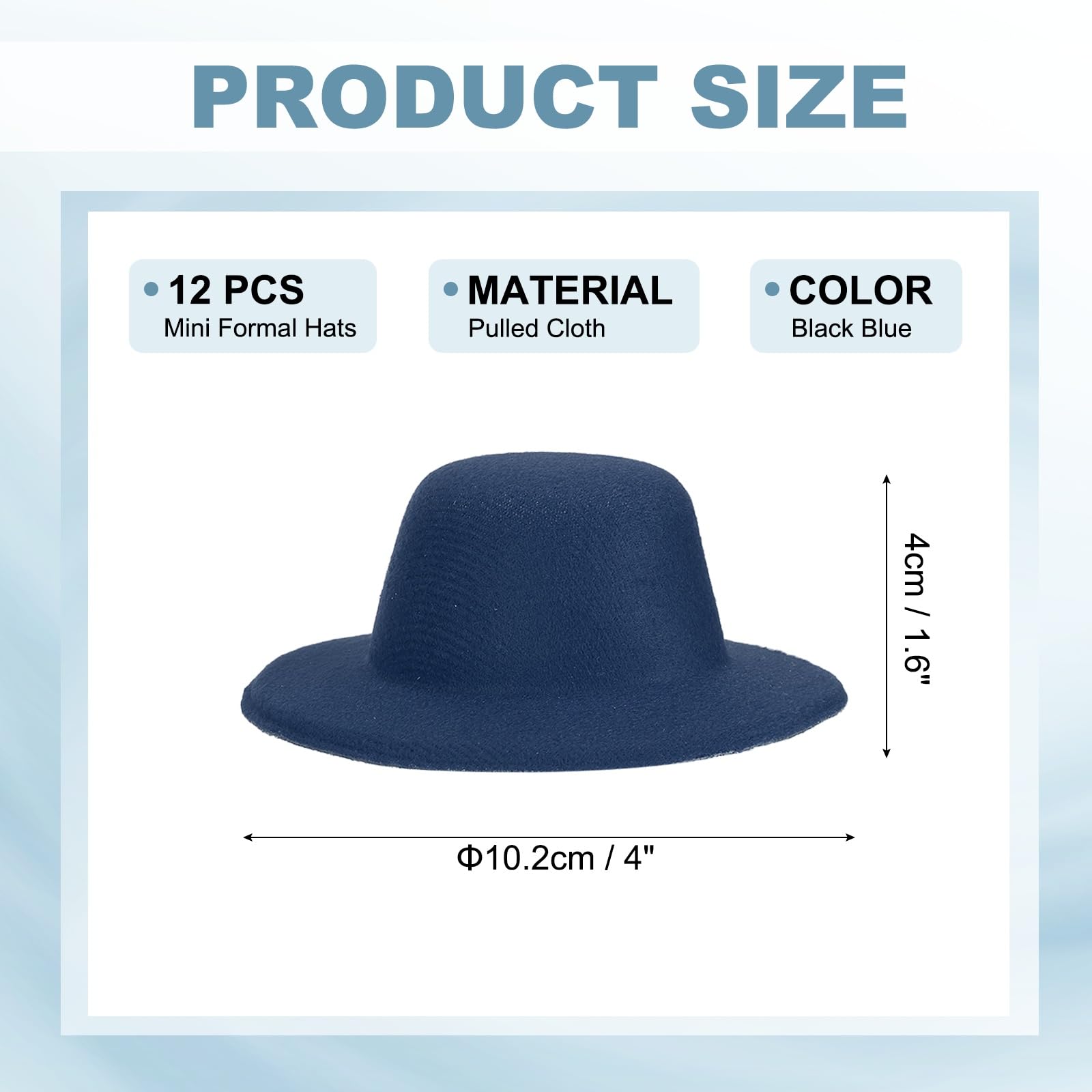 PATIKIL 4 Inch Mini Formal Hats, 12 Pcs Miniature Doll Hats Mini Top Hat for Crafts Hair Accessories Decorate Doll Snowman, Black Blue - Image 2