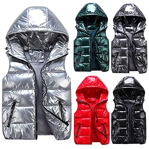 cutecool Steppweste Glänzend Damen - Ärmellose Steppjacke Einfarbige Weste Reißverschlusstasche Casual Kapuzenjacke Unisex Winterjacke Hooded Outdoor-Weste Puffer Jacke Schwarz