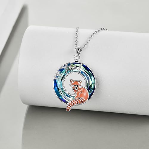 Miniatura 2 de YAFEINI Collar con colgante de mapache panda rojo, plata de ley, diseño de mapache rojo con panda rojo, joyería de animales lindos para mujeres y