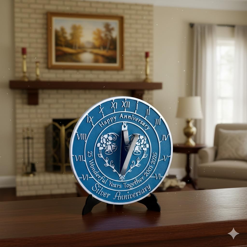 ARTIZANSTORE 25th Silver Wedding Anniversary Sundial. Great Gift for Him, Her, Husband, Wife Or Couples Wedding Gift