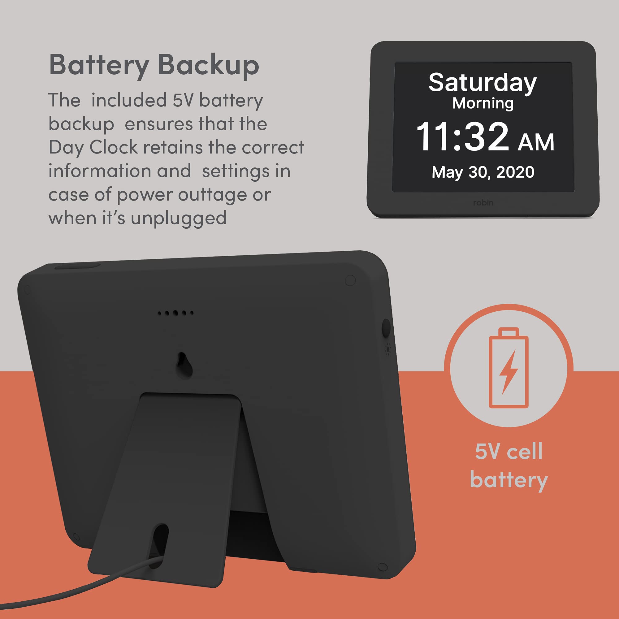 Robin, 2022 Version, Digital Day Clock 2.0 with Custom Alarms and