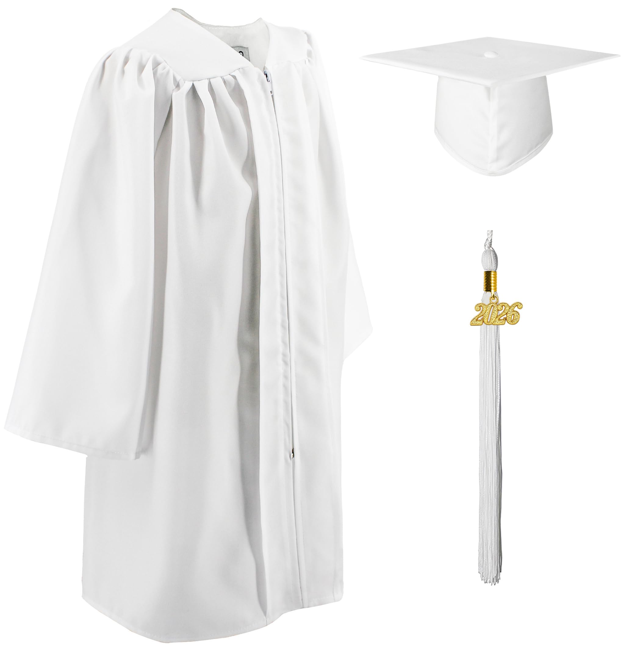 GraduatePro Kids Graduation Cap and Gown with 2026 Tassel Child Nursery Preschool Kindergarten Toddler Costume Outfit Set White 27=107-114