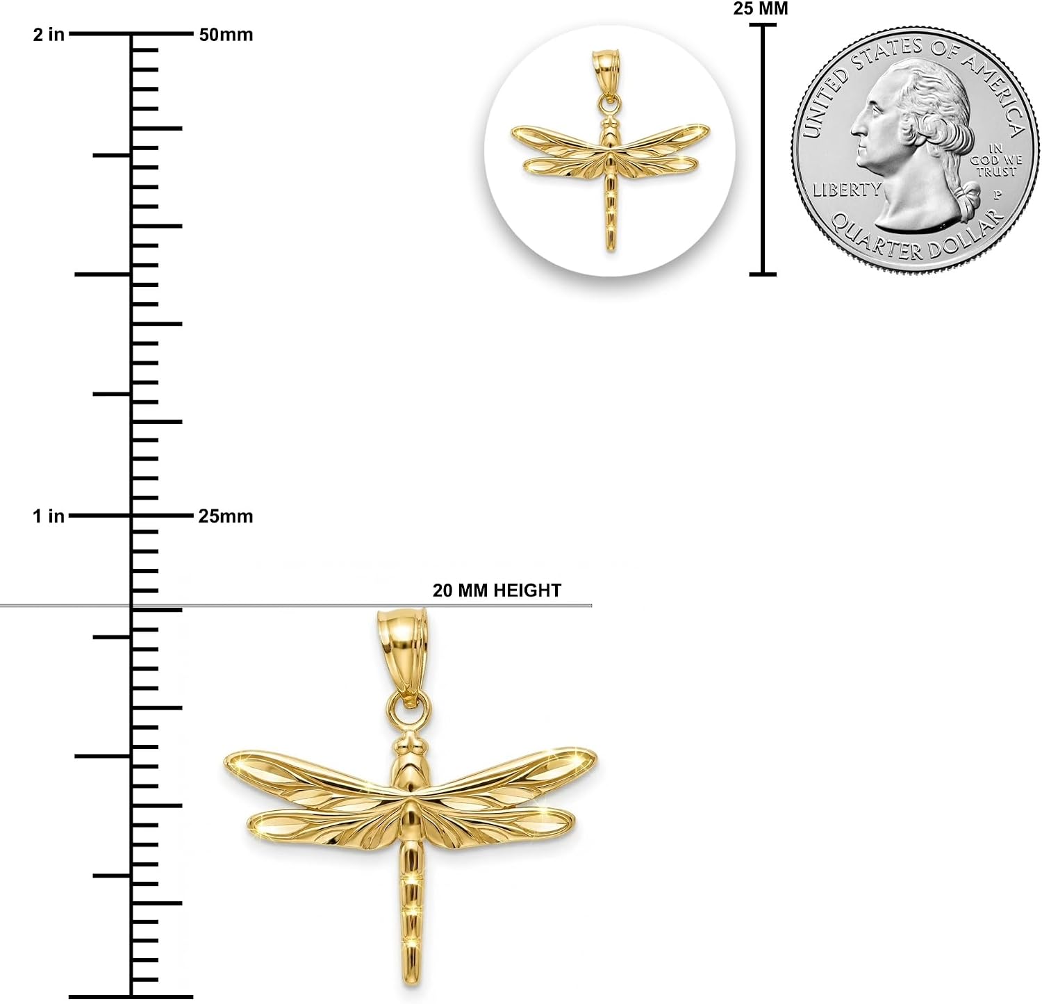 Gold Dragonfly Charm Pendant - 10 Karat Gold - Dragonfly Insect Jewelry - Animal Jewelry