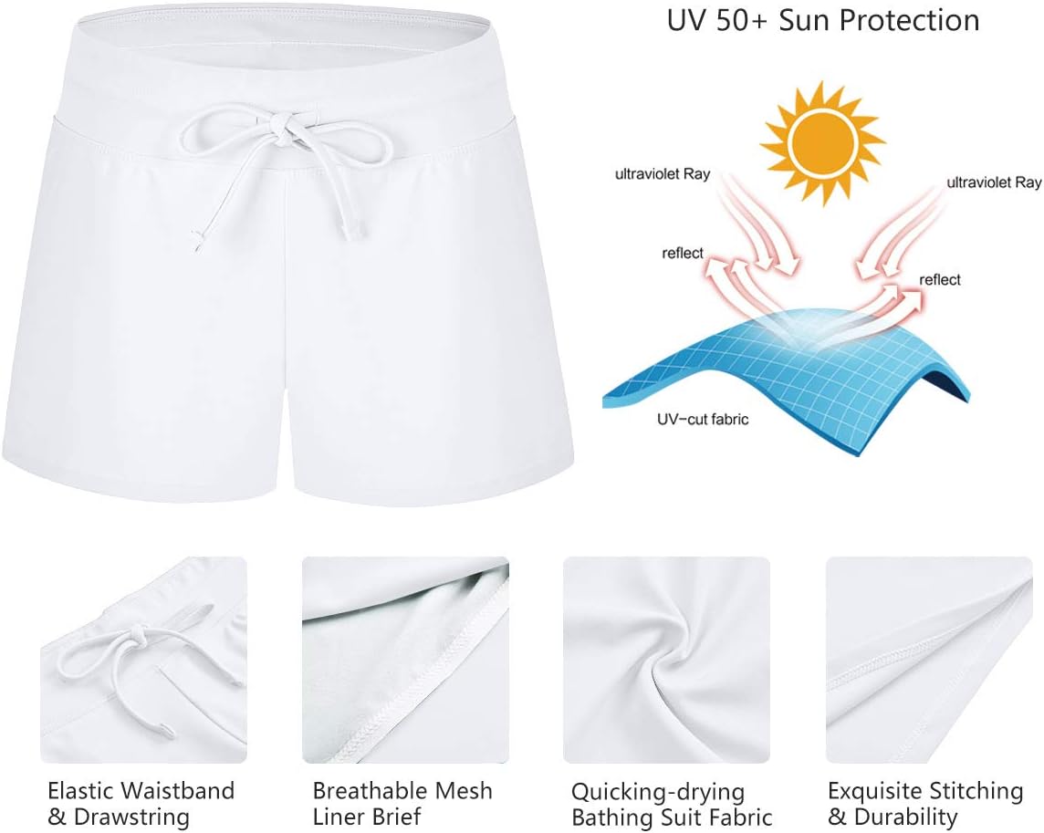 ChinFun Women's Board Shorts Swimswear Bottoms Tankini Swim Bathing Briefs Swimsuit Boardshorts Beach Trunks with Liner - Image 5