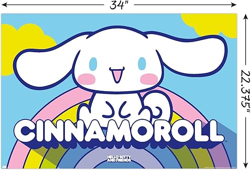 Miniatura 3 de Hello Kitty and Friends: 22 Over The Rainbow - Póster de pared de Cinnamoroll, 34 pulgadas de largo x 22.4 pulgadas de ancho, versión sin marco