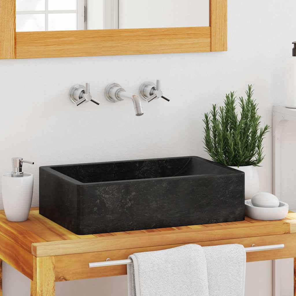 vidaXL Waschbecken 45x30x12cm Marmor Waschschale Waschtisch Aufsatzwaschbecken Waschplatz Handwaschbecken Becken Bad Aufsatzbecken Hochglanz-Schwarz
