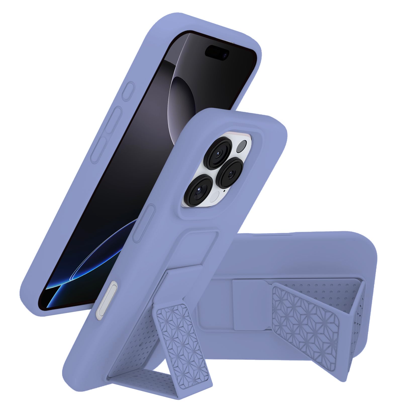 LAUDTEC Silicone Kickstand Case Compatible with iPhone 16 Pro, Vertical and Horizontal Stand Hand Strap Metal Kickstand Cover, Flexible Soft Liquid