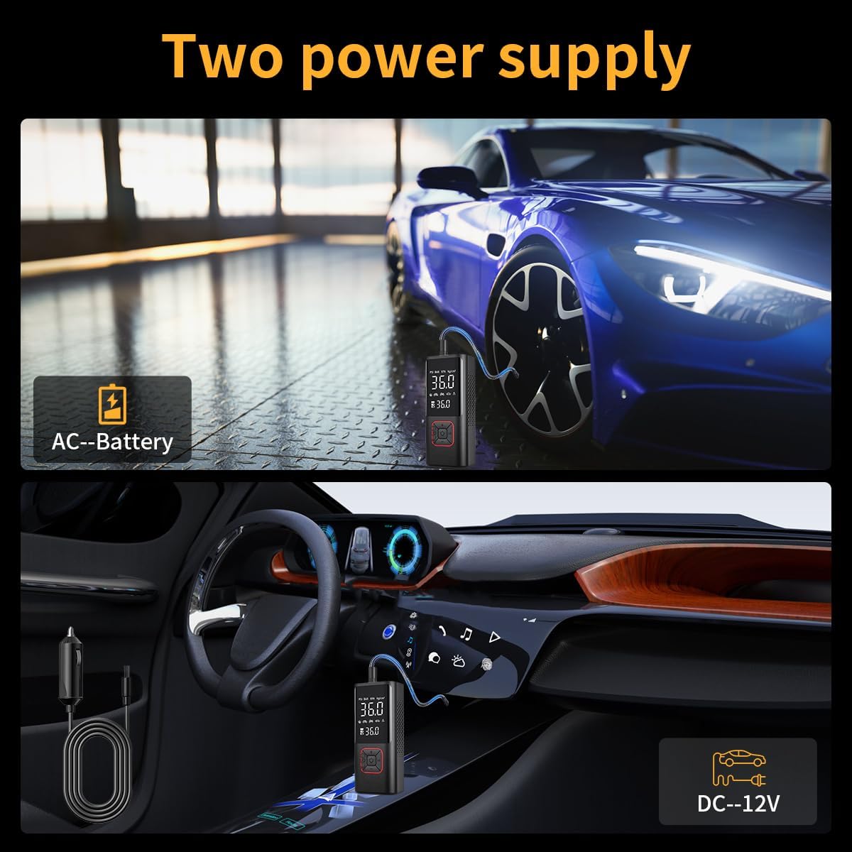 Cordless Tire Inflators-150Psi & 6000Mah, Portable Air Compressor With LCD Display & LED Light, Car Tire Air Pump, Portable Air Pump For Balls/Bike/Motorcycle/Car, Rechargeable