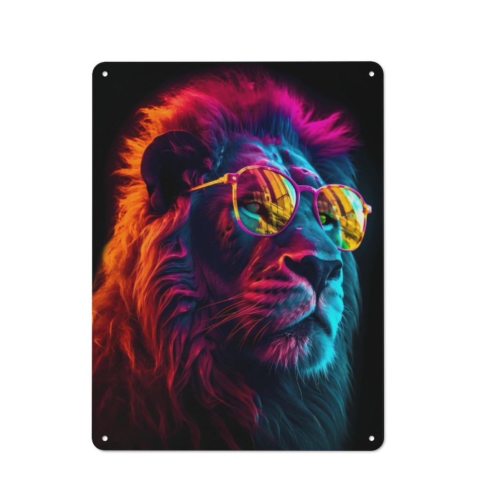 Junmoney Lion Neon Sunglasses For Lounge Or Reading Corner, Rustic Tin Sign 40X30cm, For An Autumn Update To Lounge And Reading Corner