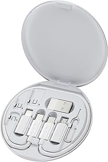 Multifunctional Data Cable Storage Box, 6 in 1 Multi-Type Charging Line Convertor Set Portable USB Type C Adapter Tool Contains Card Slot Tray Eject Pin Kit for Phone Holder Data Transfering (White)