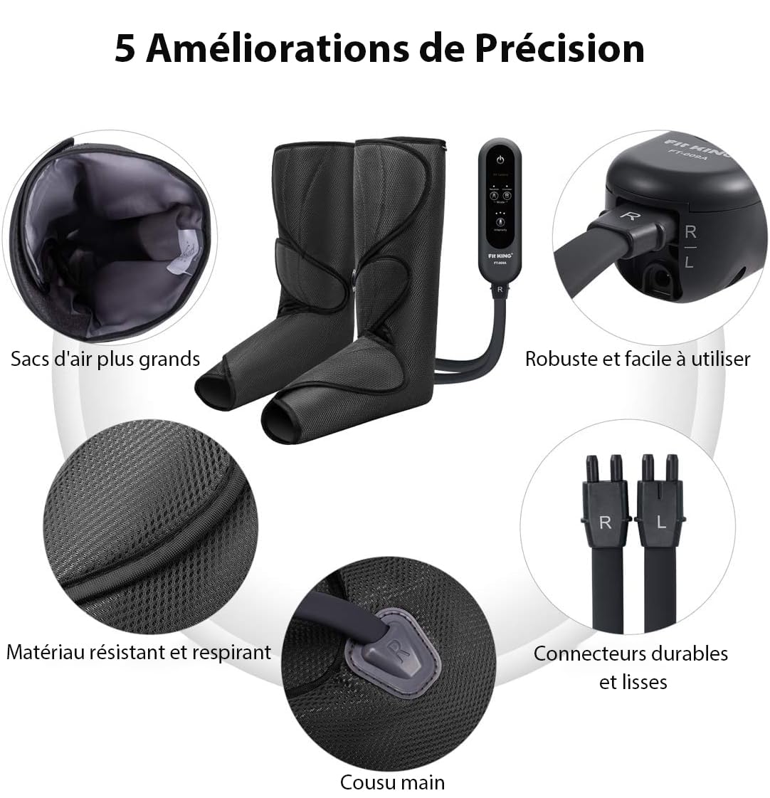 FIT KING Massage Jambes pour la Douleur et la Circulation Appareil de Pressothérapie pour le Massage des Mollets et des Pieds Aide à l'enflure et au Soulagement de la Douleur