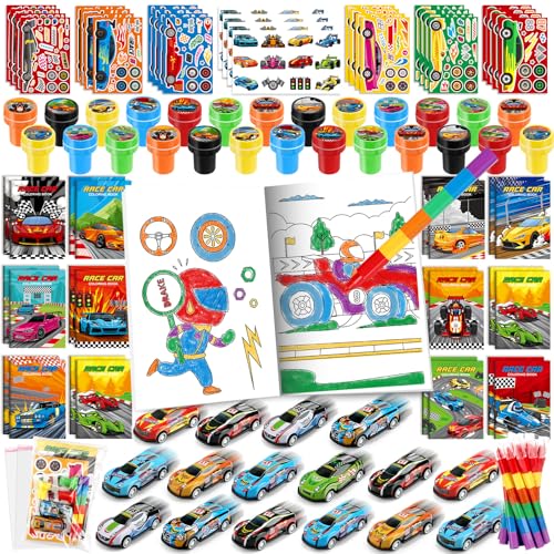 BenLouis 84Pcs Race Car Party Favors Racing Theme Coloring Books Crayons Sticker Set Bulk for Kids Fast Racecar Wheels Birthday Goodie Bag Stuffer Classroom Gifts Rewards Craft Pinata Fillers