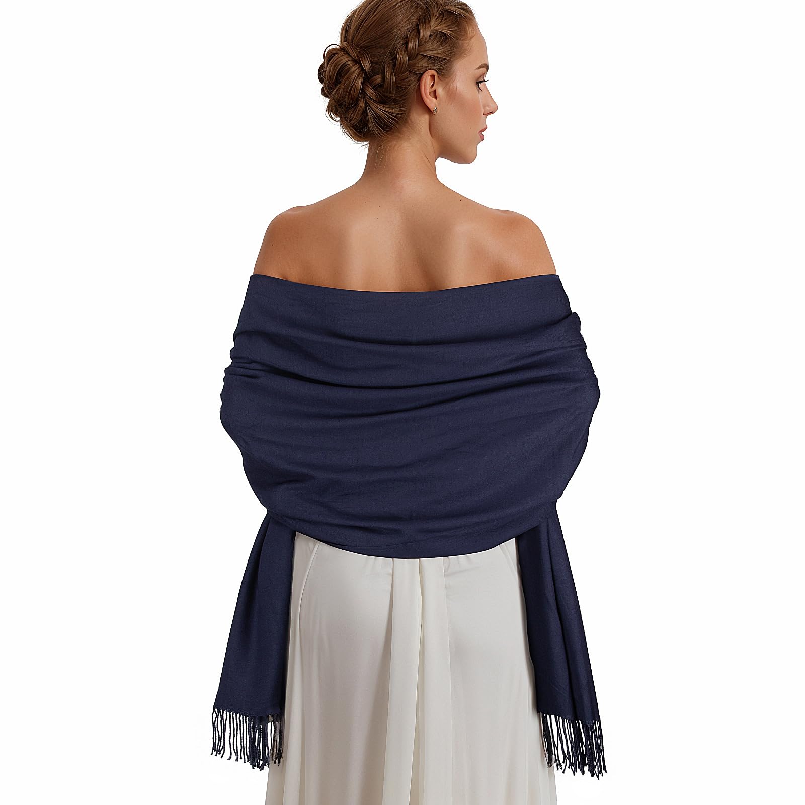 Pashmina Shawl Wraps for Women Large Winter Scarf Soft Shawls and Wraps for Evening Dresses Shawl for Wedding, Navy, Large