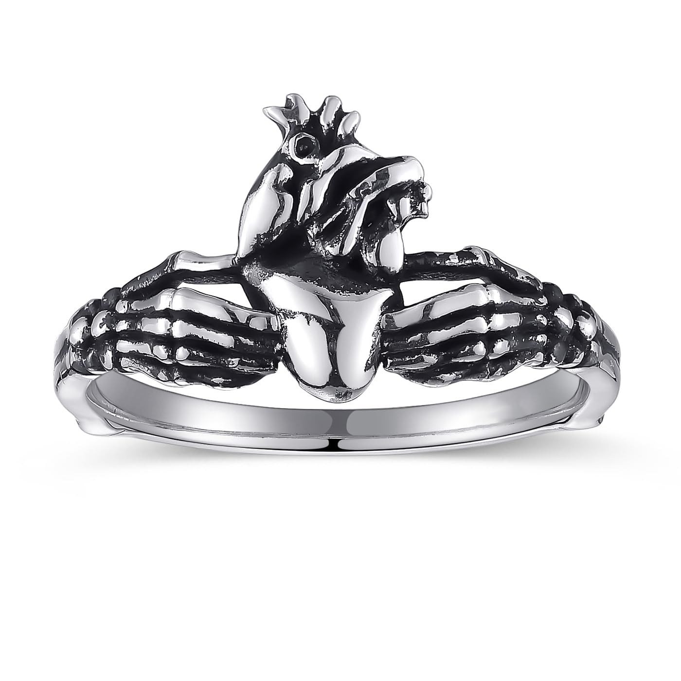 AVECONSkull Claddagh Heart Rings Silver Statement Rings Stackable Ring for Women Girls Native Heart Model Rings Size 5-9