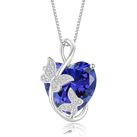 Oskani Women's Butterfly Heart Birthstone Pendant Necklaces 925 Sterling Silver 5A Cubic Zirconia Jewelry Gifts,Christmas Anniversary Birthday Gifts for Her