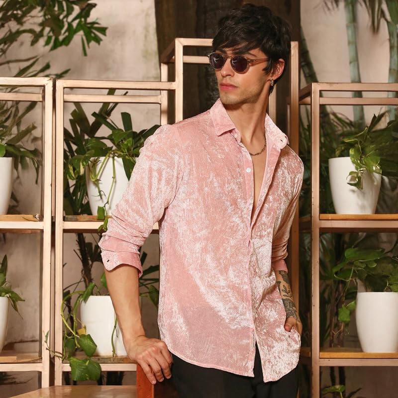 Image of CAHOOT Men's Olive Shirt Casual Wear | Shawl Collar | Long Sleeve | Button Closure | Shirt Crafted with Comfort Fit for Everyday Wear