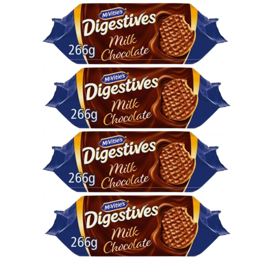 McVitie's Milk Chocolate Digestives Twin Pack, 4 x 266g | Suitable for Vegetarians | Baked with 100% Wholegrain | Healty Milk Chocolate Cookies | Great Value | Sold by Essential Products