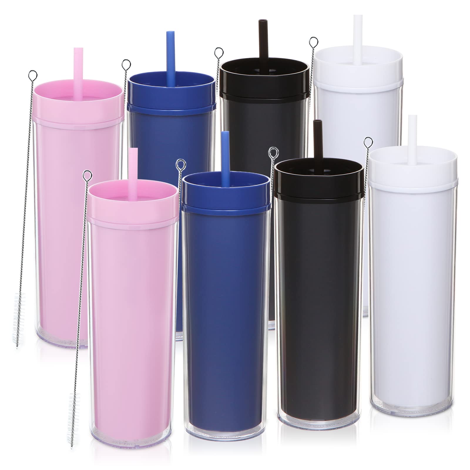 Volhoply 480ml Tazza Magra Di Plastica Con Coperchio E Paglia Bulk 4 Pack,Isolato Doppia Parete Bpa Tazza Acrilica Opaca Libera,Caffè Ghiaccio Tazza Da Viaggio Partito,Regali Diy(Arancione,4 Set