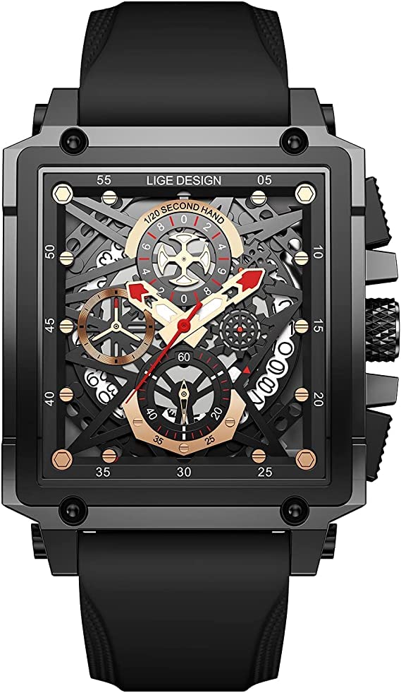 OVERFLY Black Rectangle Dial Mens Analog Chronograph Watch (B0BJ91JBC4) Amazon Price History, Amazon Price Tracker