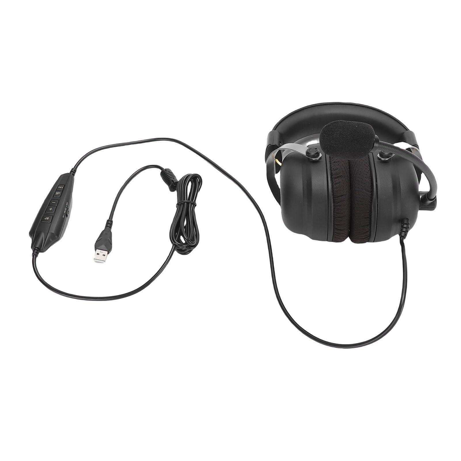 Przewodowy Zestaw Słuchawkowy do Gier USB, Dźwięk Przestrzenny 3D 7.1 360 Stopni, Subwoofer Stereo, Obrotowy Mikrofon, 3 Tryby Dźwięku FPS RPG, Wygodne Noszenie