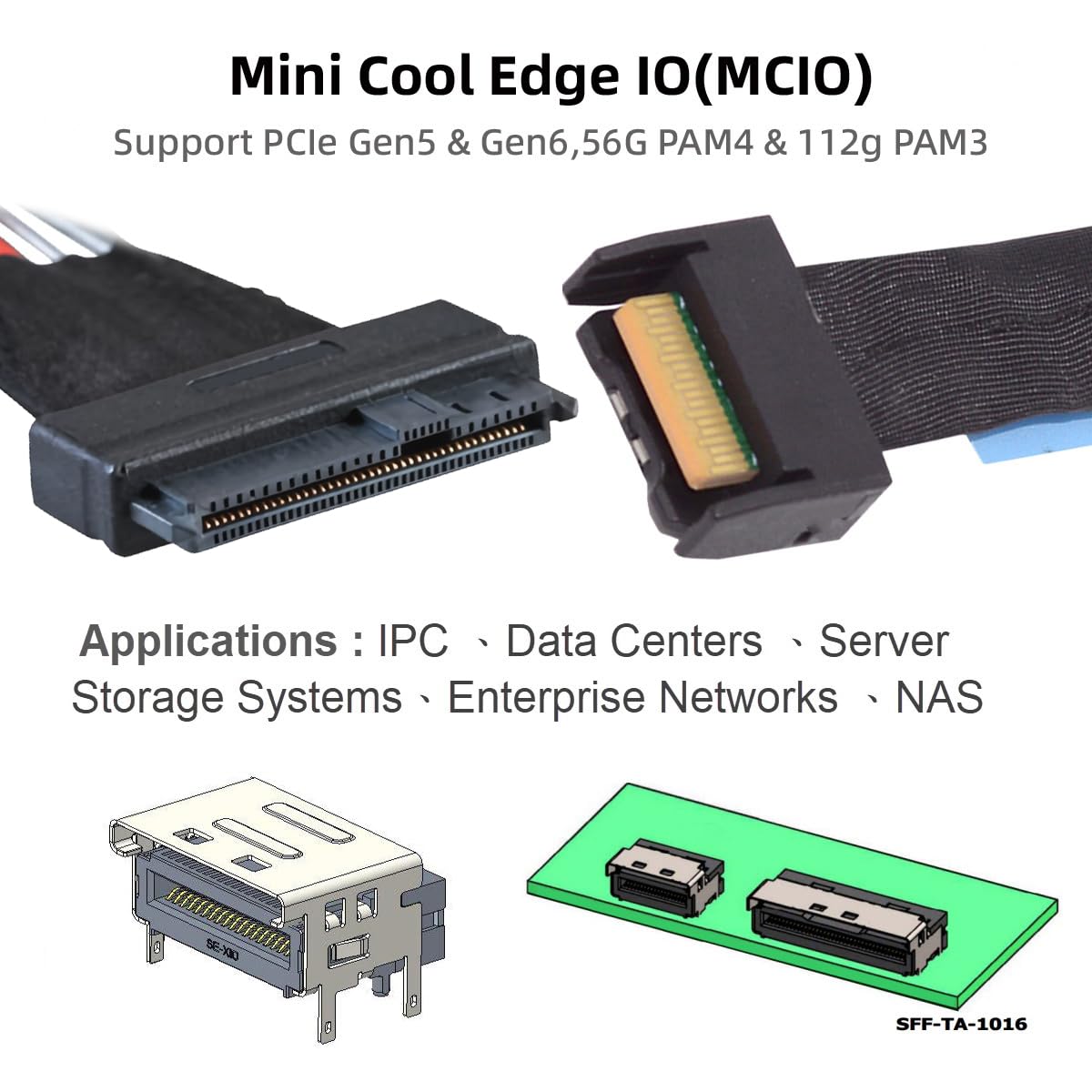 xiwai PCIe 5.0 MCIO 4X Mini Cool Edge IO a U.2 SFF-8639 NVME PCI-Express con cavo di alimentazione SATA 15P per scheda madre SSD, 50 cm
